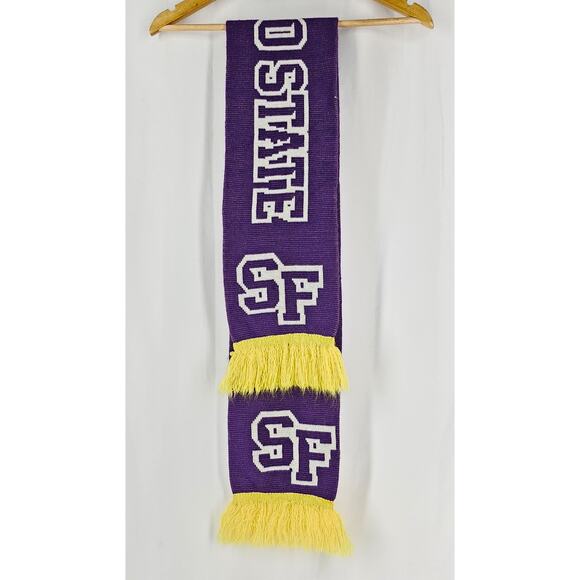 SAN FRANCISCO STATE UNIVERSITY GATORS SCARF – PURPLE W/ GOLD FRINGE - Picture 4 of 6